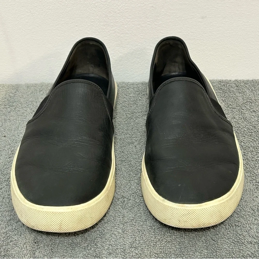 Vince Blair Smooth Black Leather Slip On Sneaker Loafers